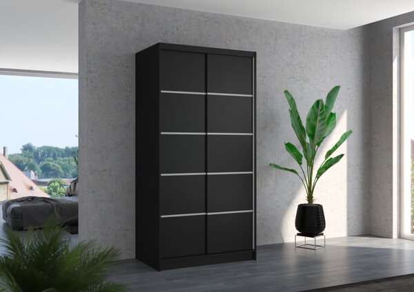 Šatní skříň s posuvnými dveřmi Riva - 100 cm Barva: Černá
