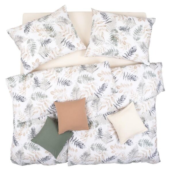 Povlečení SATÉN DESIGN kapradiny khaki 140 x 200/70 x 90 cm