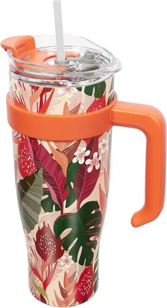 CMP KA0438 Termohrnek s brčkem a oranžovým uchem 1,2 l - Tropický design