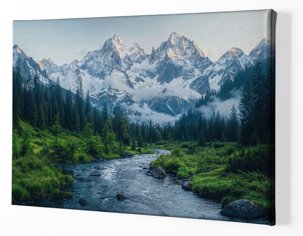 Obraz na plátně - Divoká říčka na úpatí hor FeelHappy.cz Velikost obrazu (šířka x výška): 40 x 30 cm