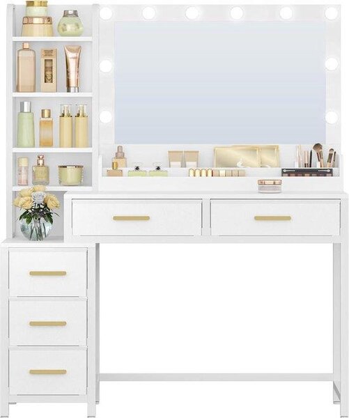 Kosmetický stolek se světly – Toaletní stolek – Pro nanášení make-upu – Tři barvy světla – 40 x 110 x 141 cm – Bílá barva