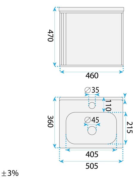 Sada koupelnového nábytku s umyvadlem Gama T25023 BXM 50CM