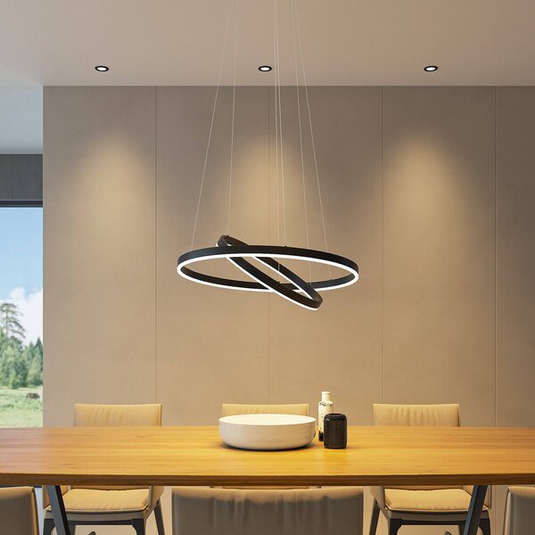 Arcchio Závěsné svítidlo LED Albiona, černé, 2 kruhy, Ø 60 cm, stmívatelný, Černá, Kuchyň, kov, Moderní
