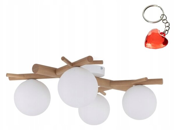 Stropní svítidlo dřevěné, 4 skleněná mléčná stínidla 4xG9 TK Lighting