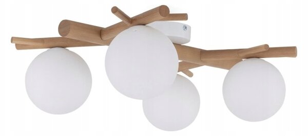Stropní svítidlo dřevěné, 4 skleněná mléčná stínidla 4xG9 TK Lighting