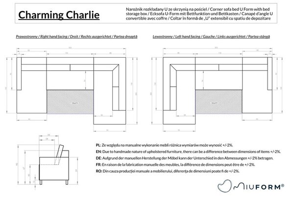 Béžová rozkládací rohová pohovka (pravý roh/do "U") Charming Charlie – Miuform