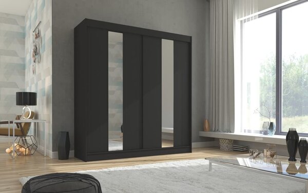 Šatní skříň s posuvnými dveřmi Balton - 200 cm Barva: Černá