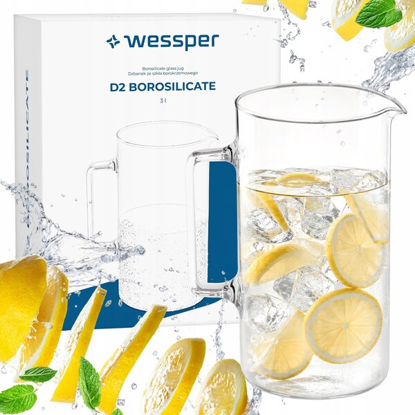Žáruvzdorná skleněná konvice Wessper D2 BOROSILICATE 3 l na nápoje