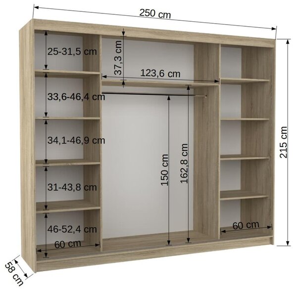 Šatní skříň s posuvnými dveřmi Denis - 250 cm Barva: Choco