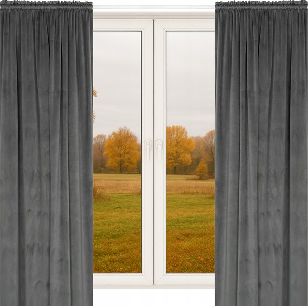 VELUROVÉ ZÁVĚSY NA PÁSCE S ŽABKAMI 140x250 ŠEDÉ 2 KUSY SILNÝ VELUR