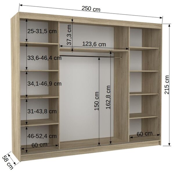 Šatní skříň s posuvnými dveřmi Chester - 250 cm Barva: Černá