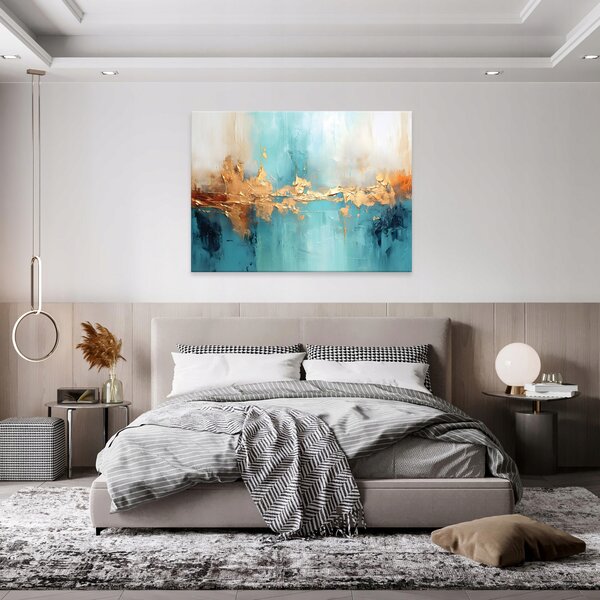 Obraz ABSTRAKCE ZLATÁ MODRÁ Velký Obývací Pokoj 100x70