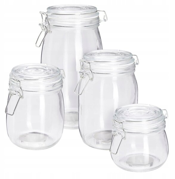 SKLENĚNÉ SKLENICE S KLIPEM 500 ML 750 ML 1000 ML 1500 ML 4 KUSY
