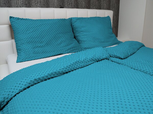 Biante Hřejivé ložní povlečení Minky TOP 3D puntíky MKP-056 Mořská modrá Jednolůžko 140x200 a 70x90 cm