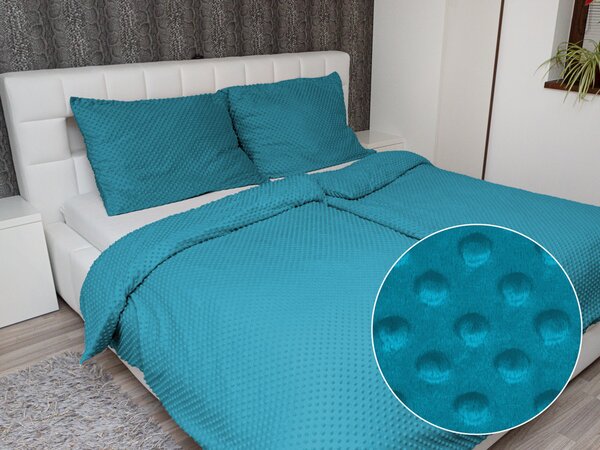 Biante Hřejivé ložní povlečení Minky TOP 3D puntíky MKP-056 Mořská modrá Jednolůžko 140x200 a 70x90 cm