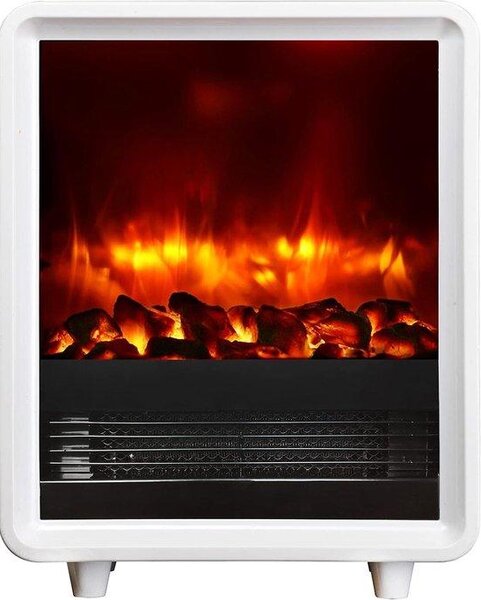Elektrické krbové topidlo – Krb s vytápěním – Vytvoření útulné atmosféry – Realistický 3D efekt plamenů – 2000 W – Bílá barva