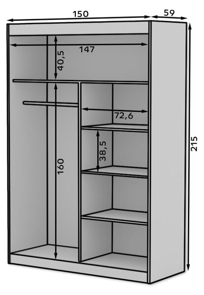 Šatní skříň s posuvnými dveřmi Esti - 150 cm Barva: dub Sonoma