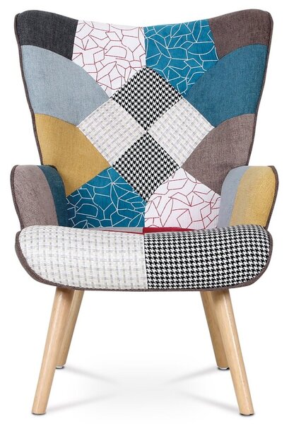 Relaxační křeslo ušák BETTY — masiv, látka, patchwork