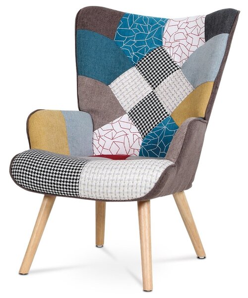 Relaxační křeslo ušák BETTY — masiv, látka, patchwork