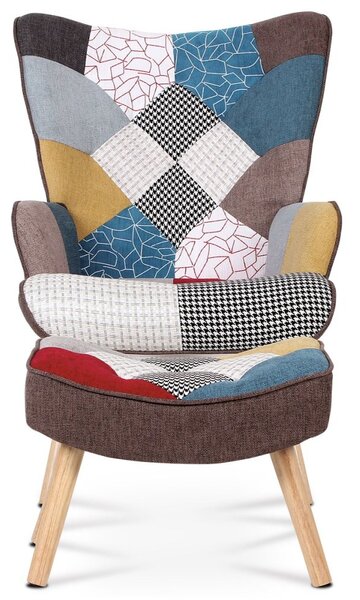 Relaxační křeslo ušák BETTY — masiv, látka, patchwork