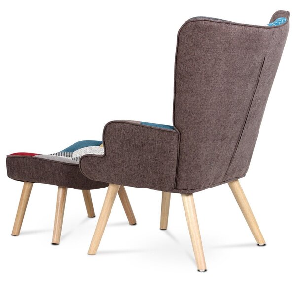 Relaxační křeslo ušák BETTY — masiv, látka, patchwork
