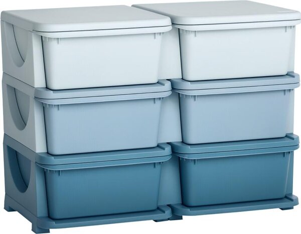 Komoda Moonbite s 6 vyjímatelnými boxy, dětská skříňka pro úklid, odolná sedací plocha, nosnost 10 kg na přihrádku, plast, modrá barva