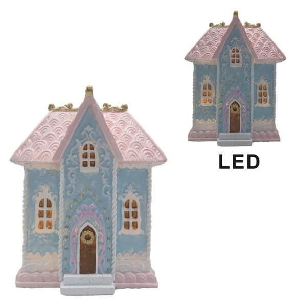 Modro-růžový svítící domek s led světýlky - 12*9*15 cm - Clayre & Eef