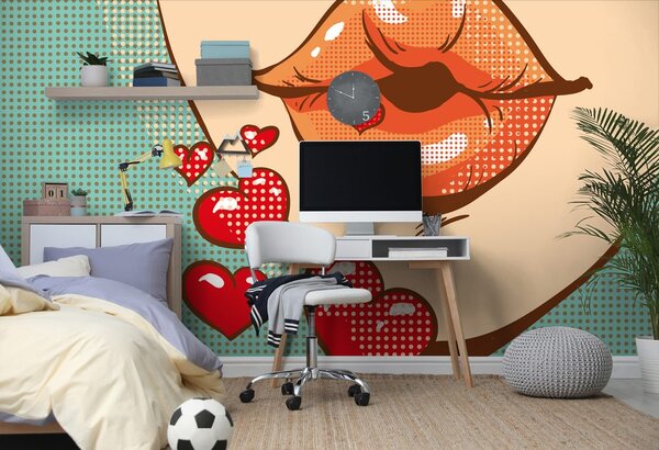 Tapeta pop art polibek plný lásky