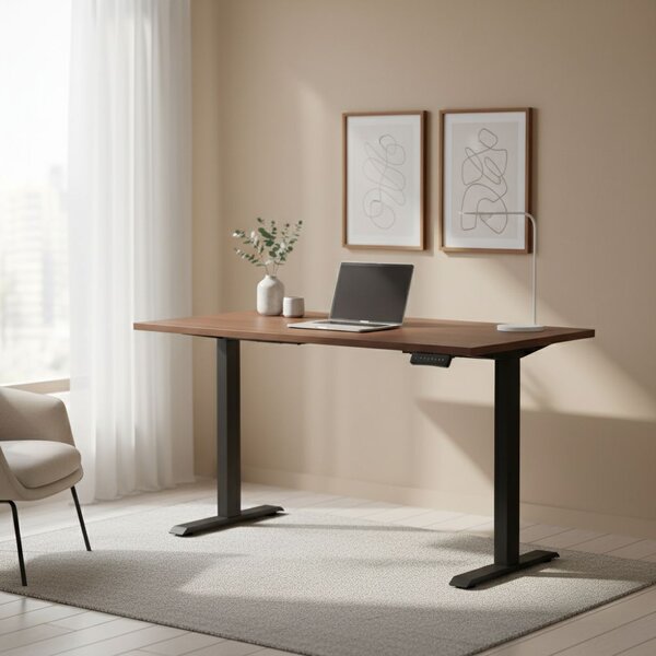 Výškově nastavitelný stůl OfficeTech B, 120 x 80 cm, černá podnož, ořech