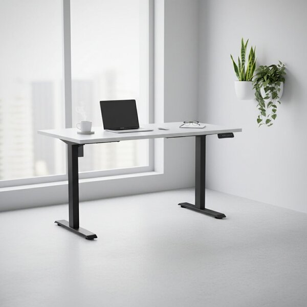 Výškově nastavitelný stůl OfficeTech B, 120 x 80 cm, černá podnož, světle šedá