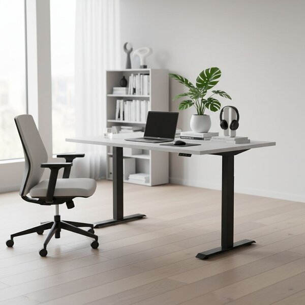 Výškově nastavitelný stůl OfficeTech A, 120 x 80 cm, černá podnož, světle šedá