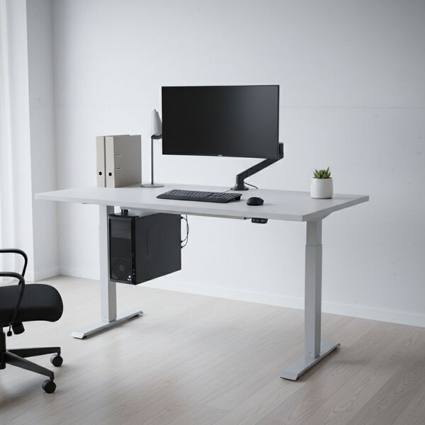 Výškově nastavitelný stůl OfficeTech A, 120 x 80 cm, šedá podnož, světle šedá