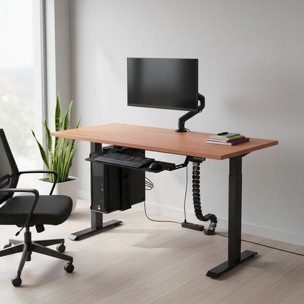 Výškově nastavitelný stůl OfficeTech A, 120 x 80 cm, černá podnož, třešeň