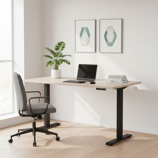 Výškově nastavitelný stůl OfficeTech A, 120 x 80 cm, černá podnož, dub