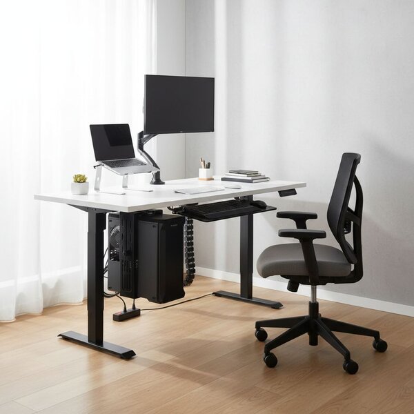 Výškově nastavitelný stůl OfficeTech B, 120 x 80 cm, černá podnož, bílá