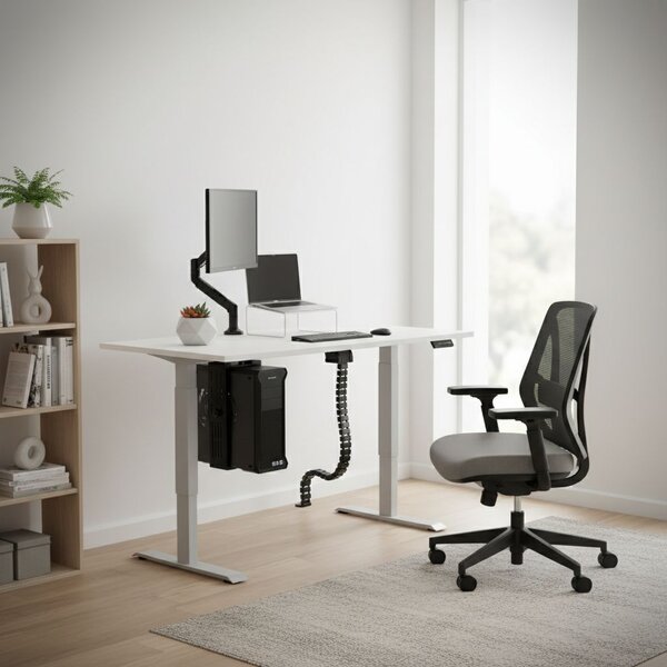 Výškově nastavitelný stůl OfficeTech D, 160 x 80 cm, šedá podnož, bílá
