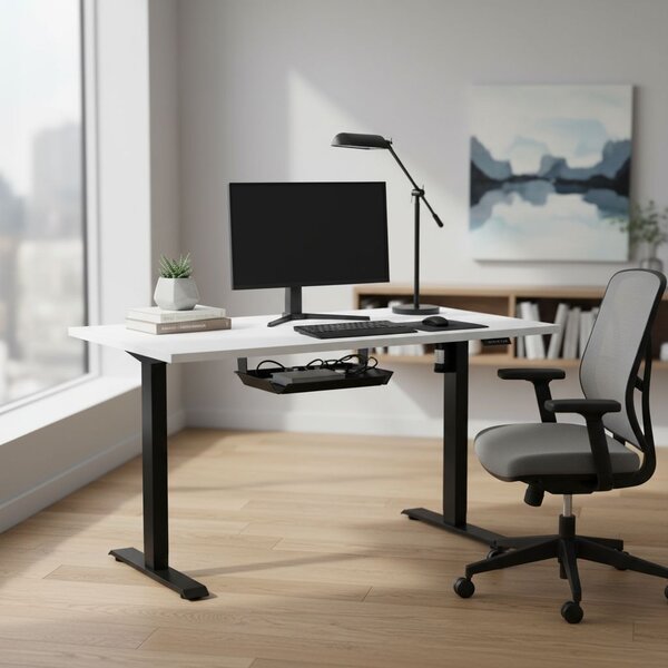 Výškově nastavitelný stůl OfficeTech A, 120 x 80 cm, černá podnož, bílá