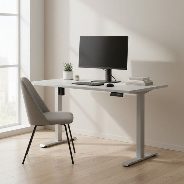Výškově nastavitelný stůl OfficeTech B, 120 x 80 cm, šedá podnož, světle šedá