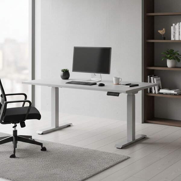 Výškově nastavitelný stůl OfficeTech D, 120 x 80 cm, šedá podnož, světle šedá