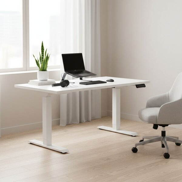 Výškově nastavitelný stůl OfficeTech C, 120 x 80 cm, bílá podnož, bílá