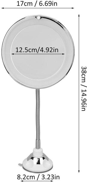 QuickShopping - 10x Zvětšení Zrcadlé make-upové zrcadlo s 18 kusy LED osvětlení, Nastavitelné Zwanenhals a Zuignap, ideální pro kancelář a Da