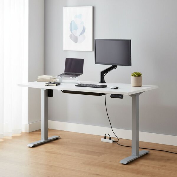 Výškově nastavitelný stůl OfficeTech B, 120 x 80 cm, šedá podnož, bílá