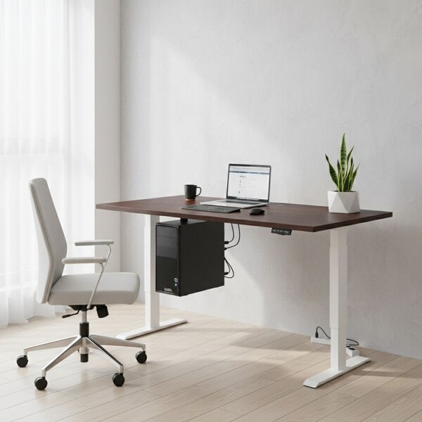 Výškově nastavitelný stůl OfficeTech A, 120 x 80 cm, bílá podnož, wenge
