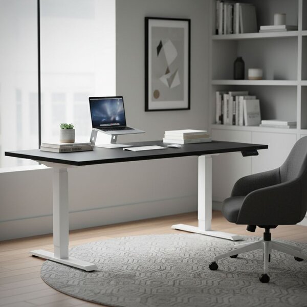 Výškově nastavitelný stůl OfficeTech D, 180 x 80 cm, bílá podnož, černá