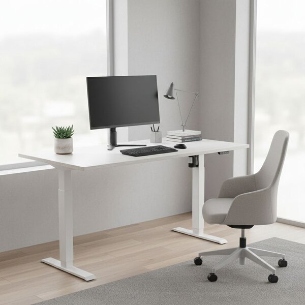 Výškově nastavitelný stůl OfficeTech A, 120 x 80 cm, bílá podnož, bílý jasan
