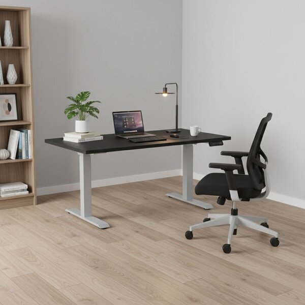 Výškově nastavitelný stůl OfficeTech D, 120 x 80 cm, šedá podnož, černá
