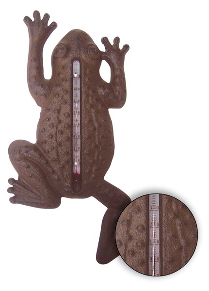 Nástěnný teploměr Frog, 23,5x12 cm, litina, hnědá