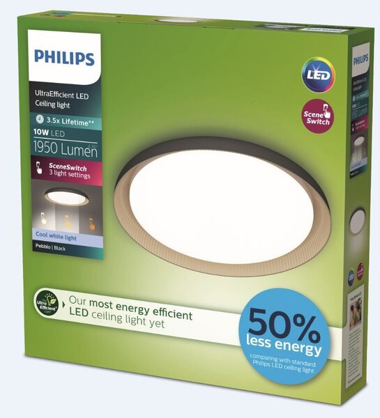 Pebblo UltraEfficient stropní svítidlo LED 10W 1950lm 4000K SceneSwitch CRI80 32cm kulaté IP20,černé