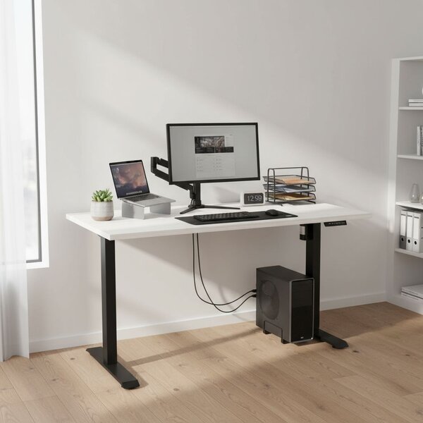 Výškově nastavitelný stůl OfficeTech A, 120 x 80 cm, černá podnož, bílý jasan