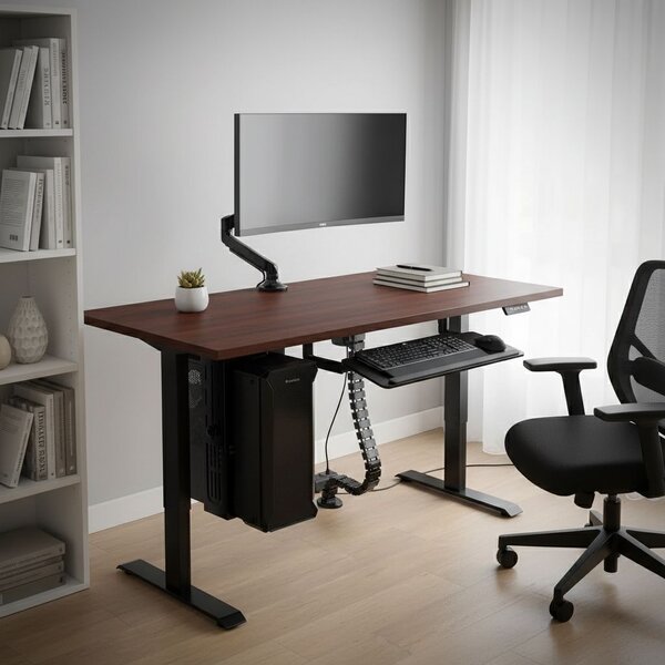 Výškově nastavitelný stůl OfficeTech A, 120 x 80 cm, černá podnož, wenge